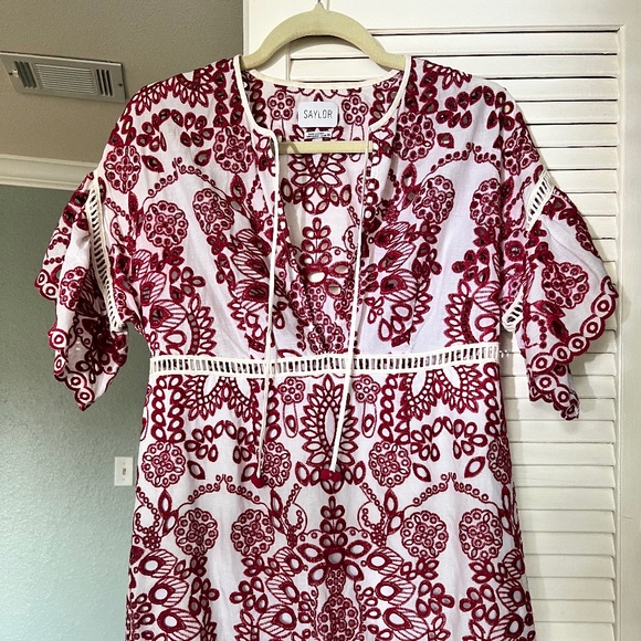 Saylor Embroidered Eyelet Red Dress size XS - Picture 4 of 9